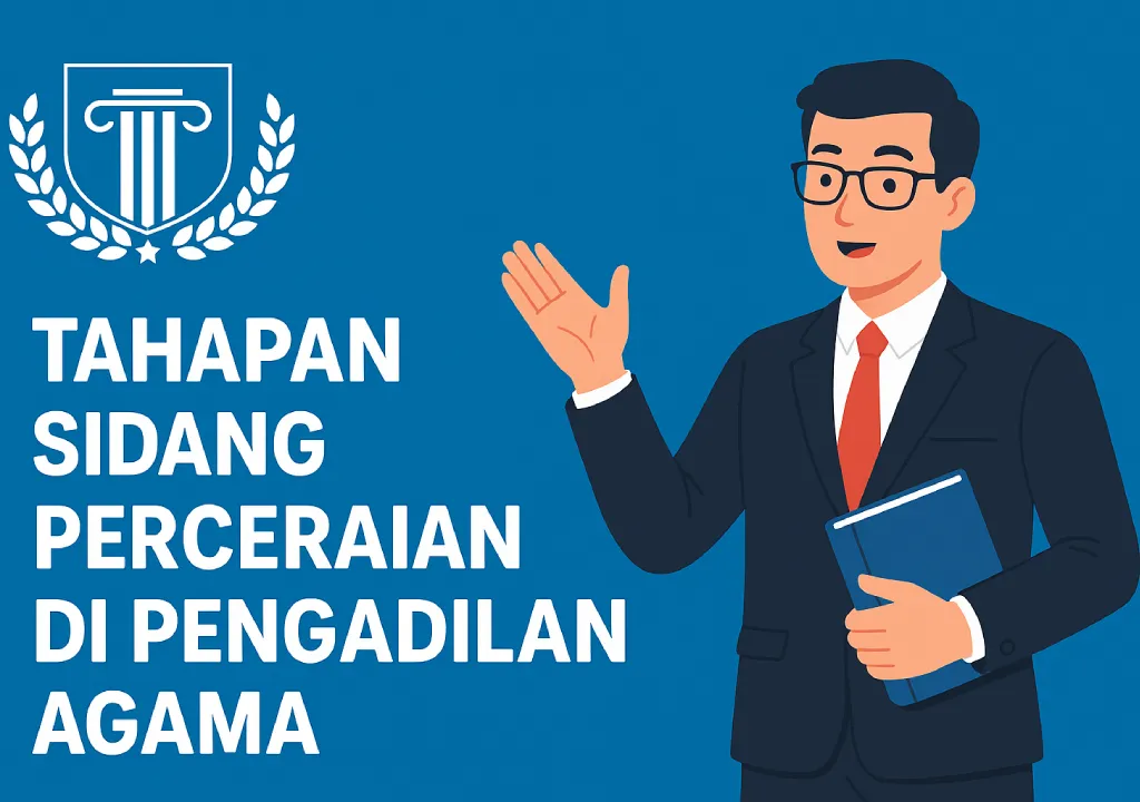 ilustrasi seorang pengacara perceraian sedang menjelaskan tahapan sidang perceraian di pengadilan agama
